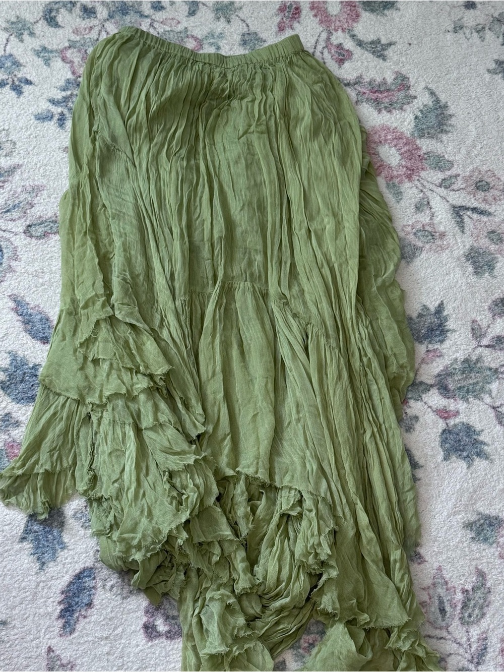 Free People Light Green High-Low Crinkled Maxi Skirt